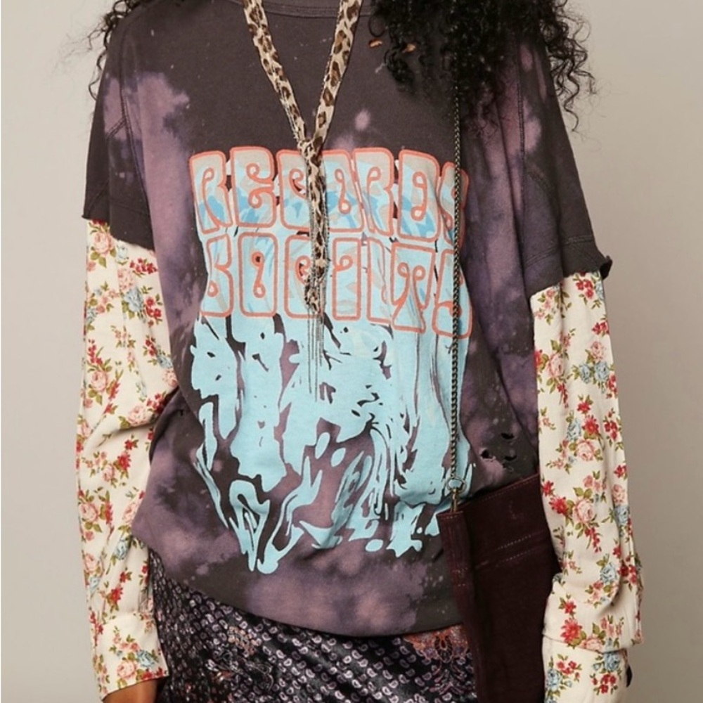 Free People Retro Rockin Records Society graphic tee-blouse combo Small NWOT